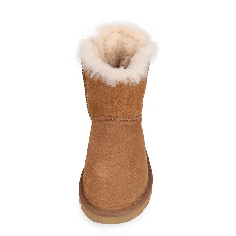 Classic ankle suede sheepskin women winter boots with bow back