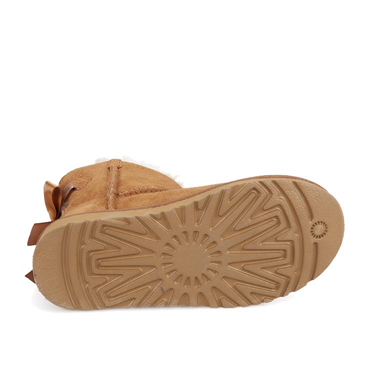 Classic ankle suede sheepskin women winter boots with bow back