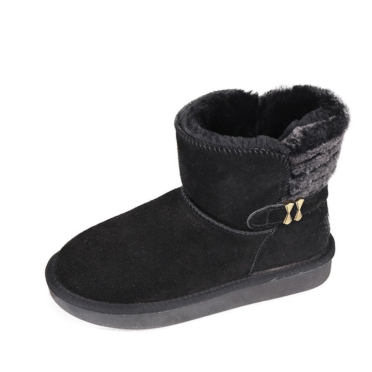 Classic ankle suede sheepskin women winter boots with bow back