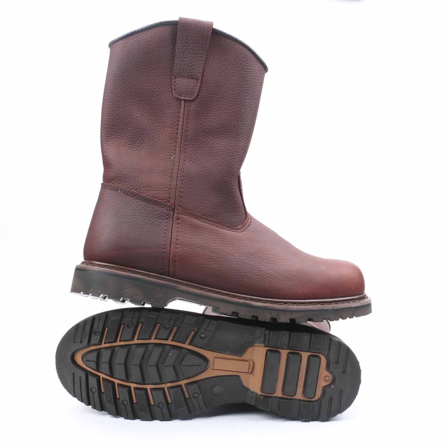 Men's fashion brown leather no lace industrial combat tactical goodyear welted safety footwear working boots