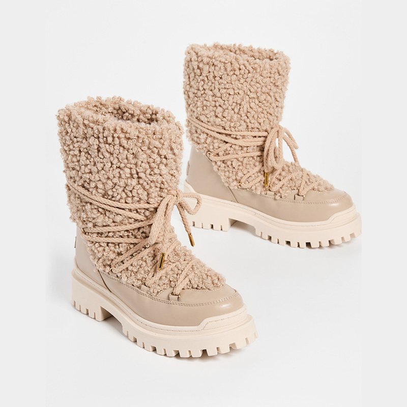 2024 Custom Logo Winter Boots Girls Fashion Women's Thick Sole Sheep Skin Platform Fur Boots Warm Ankle Height Snow Boots PU