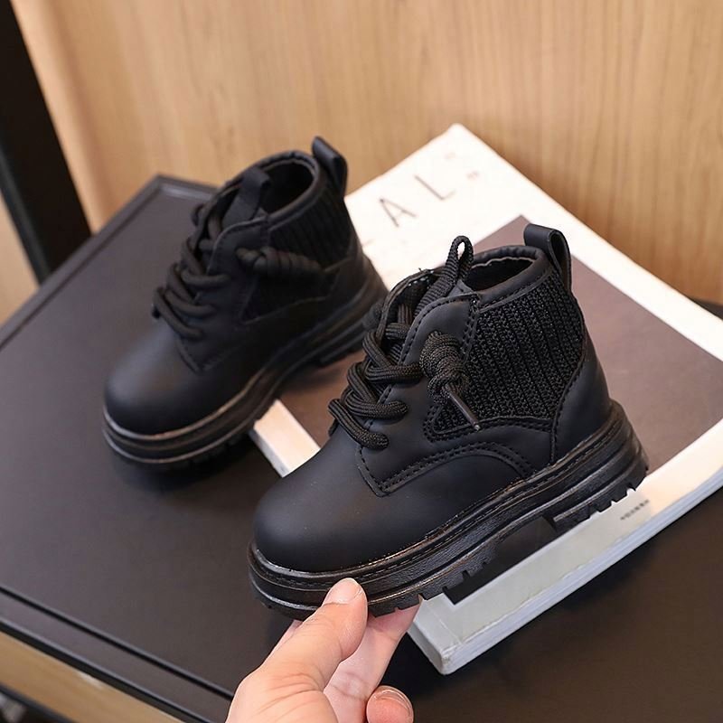 Ruizi Popular Pu Leather Children Ankle Comfortable Lace Up Unisex Platform Boots Anti Slip Top Casual Shoes