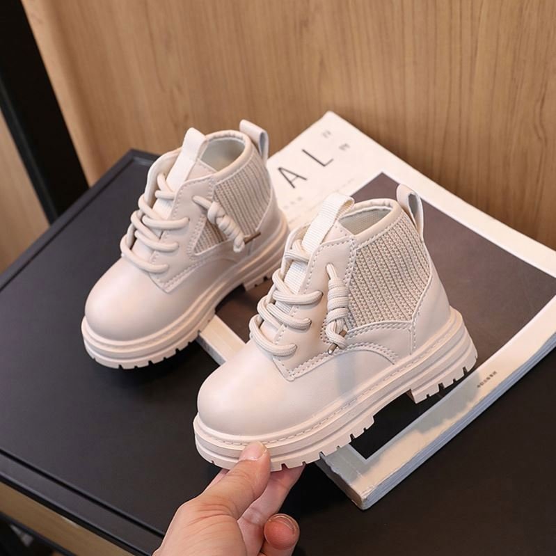 Ruizi Popular Pu Leather Children Ankle Comfortable Lace Up Unisex Platform Boots Anti Slip Top Casual Shoes