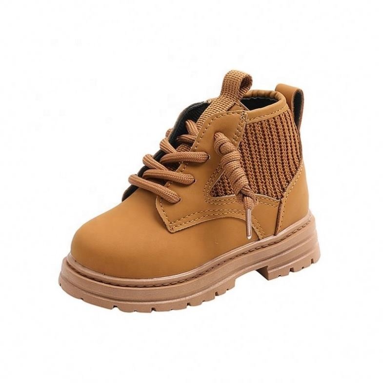 Ruizi Popular Pu Leather Children Ankle Comfortable Lace Up Unisex Platform Boots Anti Slip Top Casual Shoes