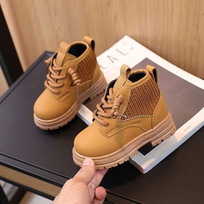 Ruizi Popular Pu Leather Children Ankle Comfortable Lace Up Unisex Platform Boots Anti Slip Top Casual Shoes