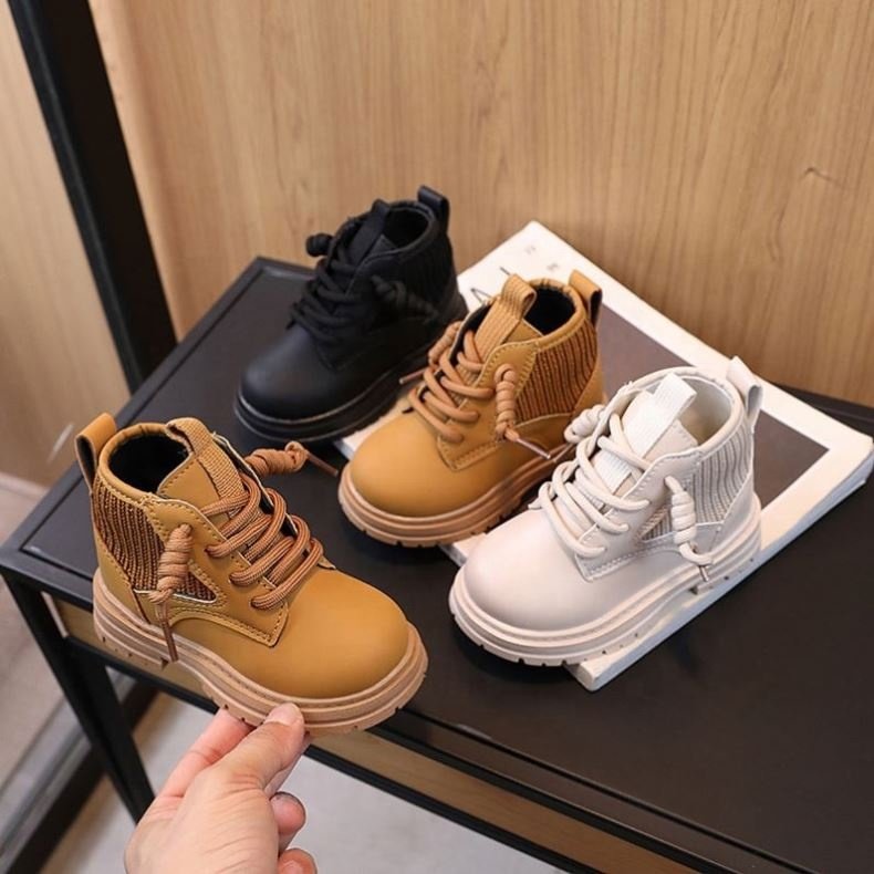 Ruizi Popular Pu Leather Children Ankle Comfortable Lace Up Unisex Platform Boots Anti Slip Top Casual Shoes