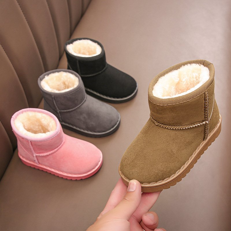 Hot selling kids boots girls casual shoes boys snow walking boots with solid color