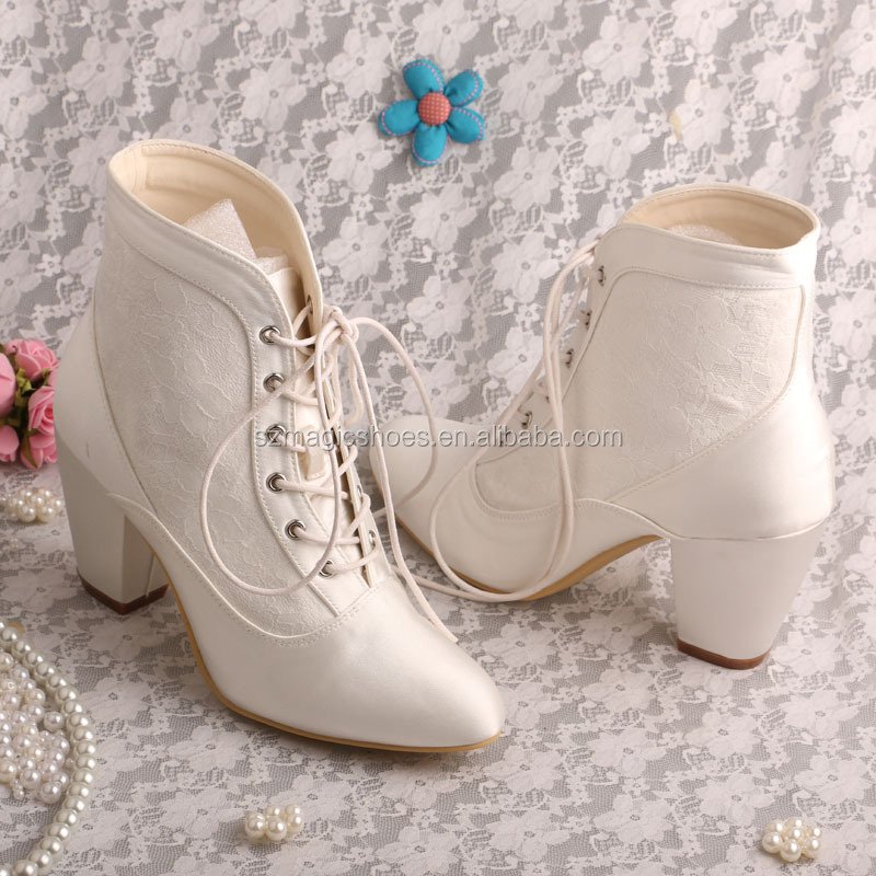 Lace-up Winter Wedding Boots Bridal Chunky Heel