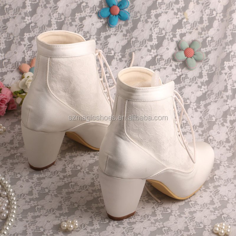 Lace-up Winter Wedding Boots Bridal Chunky Heel