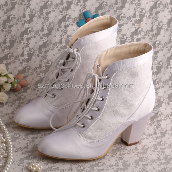 Lace-up Winter Wedding Boots Bridal Chunky Heel
