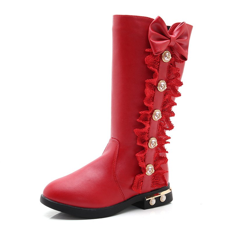 Factory Wholesale Winer Autumn Kids Shoes Pu Leather Sweet Princess Baby Girl Long Boots