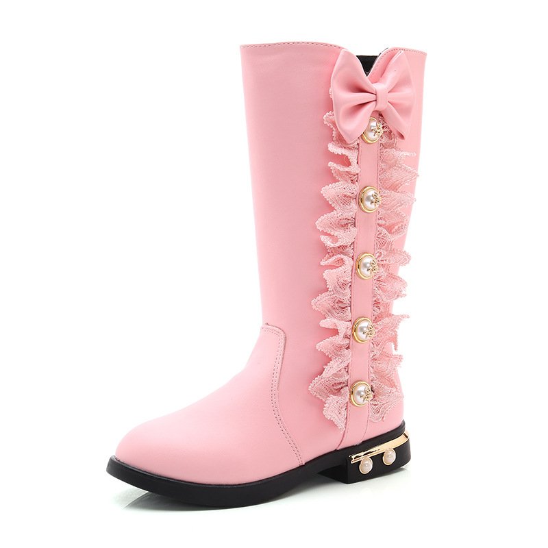 Factory Wholesale Winer Autumn Kids Shoes Pu Leather Sweet Princess Baby Girl Long Boots
