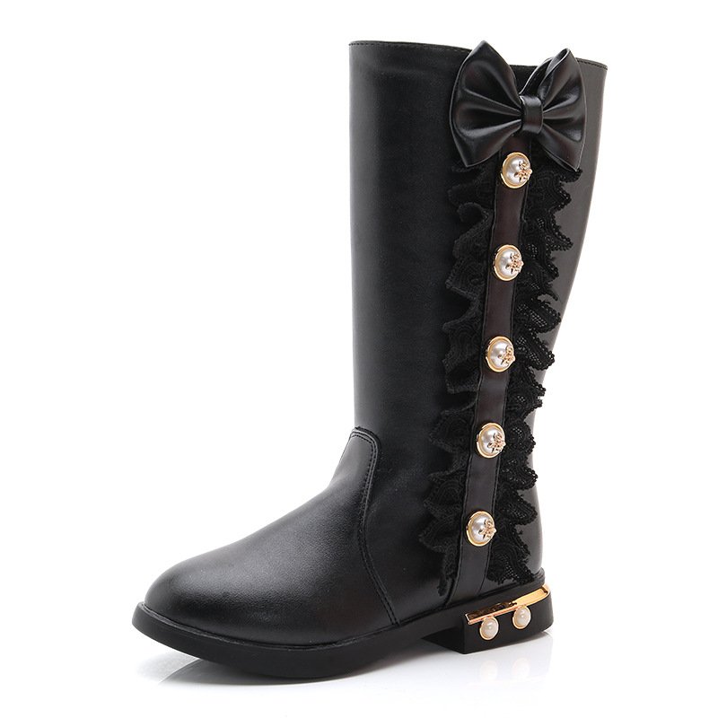 Factory Wholesale Winer Autumn Kids Shoes Pu Leather Sweet Princess Baby Girl Long Boots