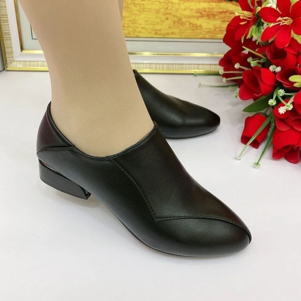 2024 Comfortable casual moccasins non-slip chunky heels work boots low heel shoes women