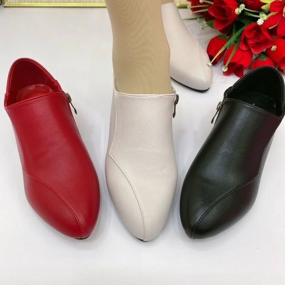 2024 Comfortable casual moccasins non-slip chunky heels work boots low heel shoes women
