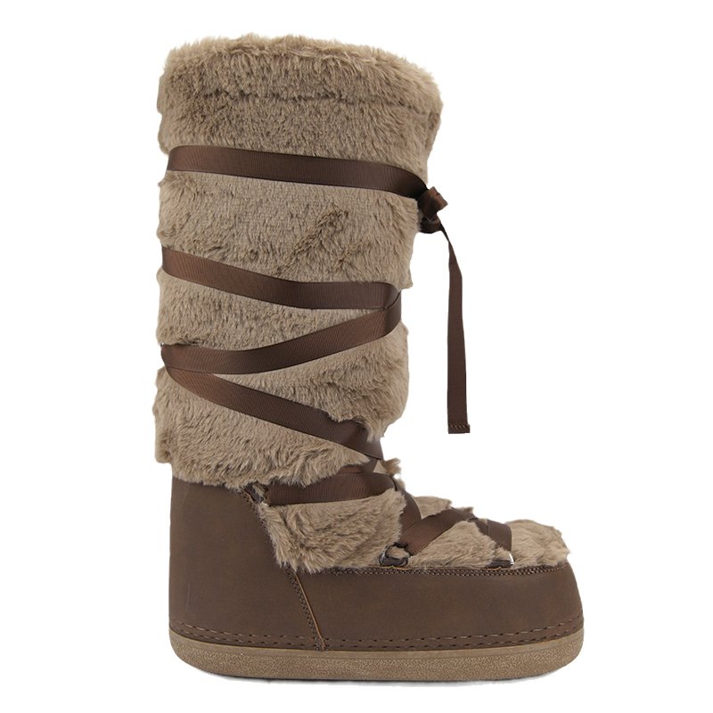 2023 Over knee high warmly snow boots fur trim lined winter space boots for outdoor and indoor