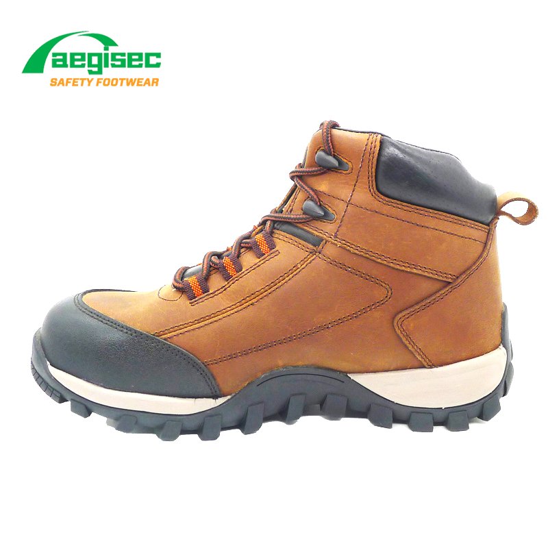 AEGISEC brown nubuck leather oil slip resistant rubber outsole steel toe men industrial safety boots