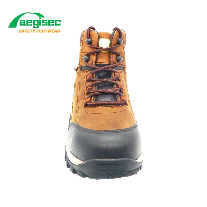AEGISEC brown nubuck leather oil slip resistant rubber outsole steel toe men industrial safety boots