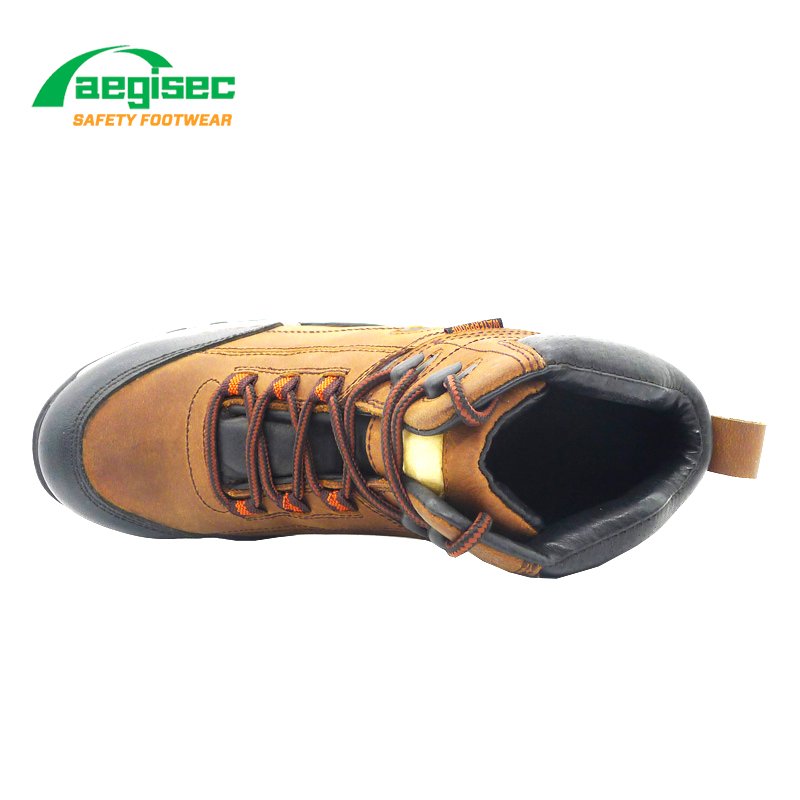 AEGISEC brown nubuck leather oil slip resistant rubber outsole steel toe men industrial safety boots