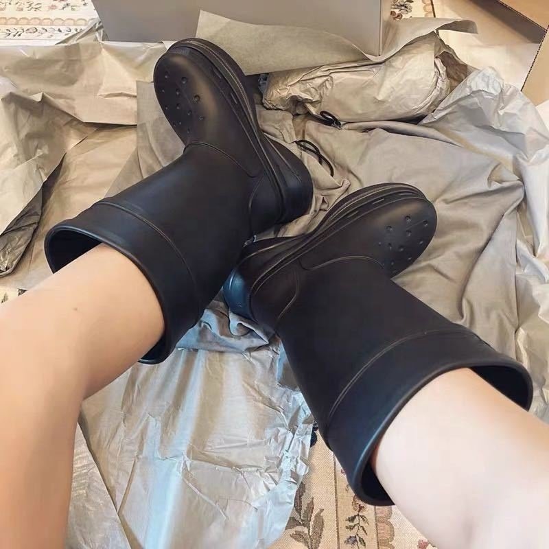 Autumn and winter New Size 35-42 Fashion Designer Luxury Women's Rubber Upper Cotton Lining 5.5cm Knee Boot Rain Boots