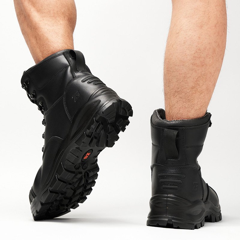 Customized black high cut genuine leather safety boots work boots with PU oursole for men