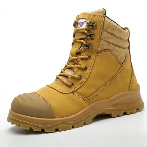 THREEDIV Labor protection boots men work shoes steel toes puncture resistant waterproof oil resistant pure leather safety shoes
