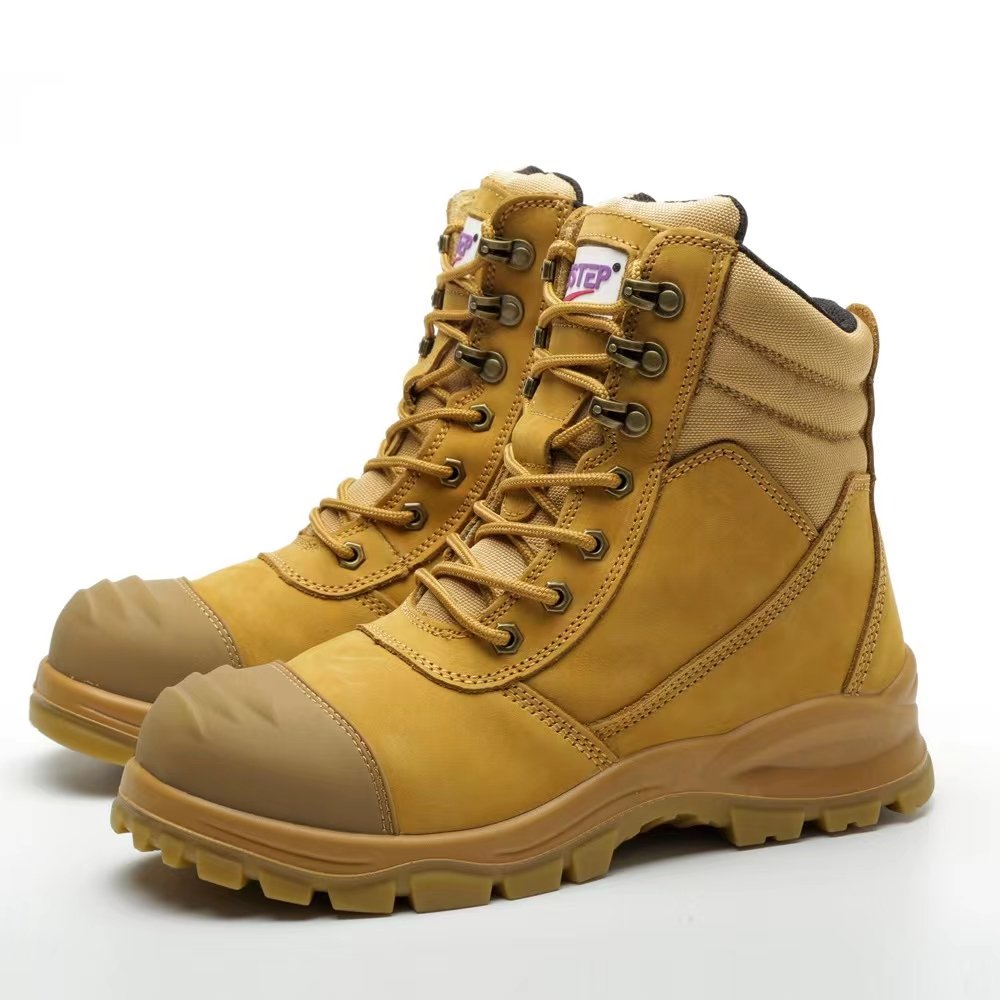 THREEDIV Labor protection boots men work shoes steel toes puncture resistant waterproof oil resistant pure leather safety shoes