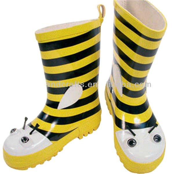 Yellow bees design rubber rain animal boots for kids