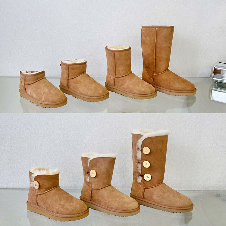 Custom Women's Classic Outdoor Mid-Calf Cow Suede Sheepskin Fur Winter Warm Snow Boots for Women