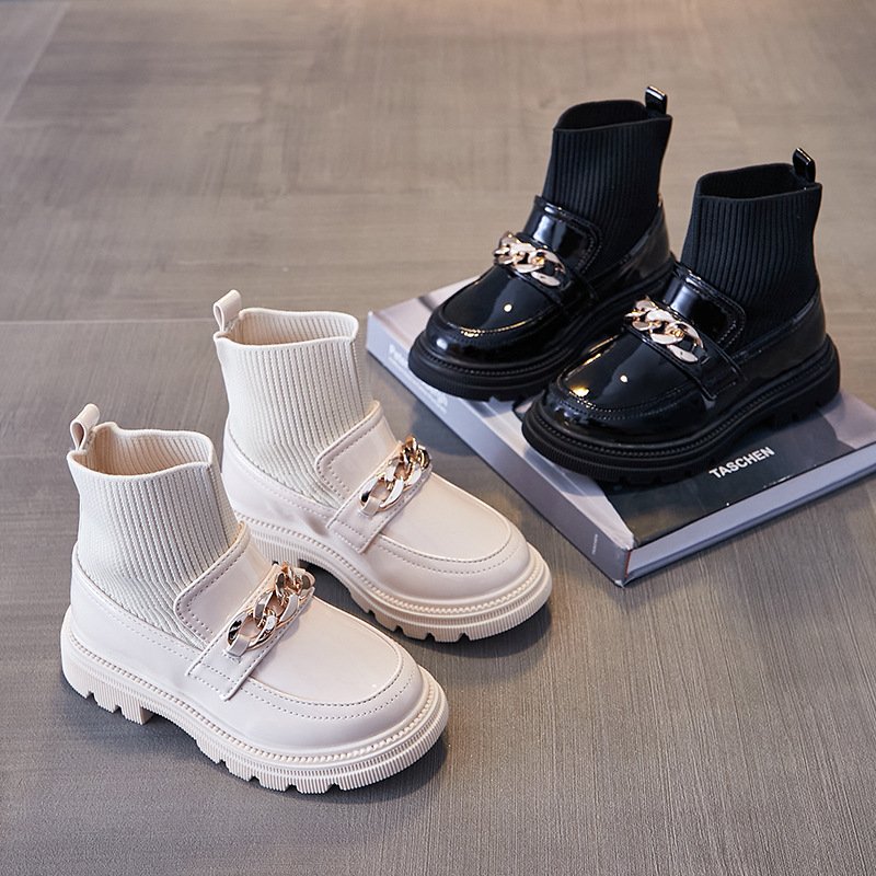 Girls' socks fashion shoes children's tide knitted breathable wearable elastic short boots female kids non-slip dress flat shoes