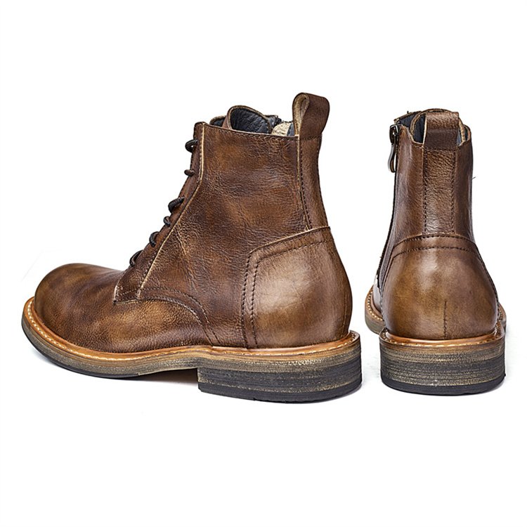 Factory Wholesale Custom Men's High Quality Lace-up Leather Ankle Boots Rubber Roman Boots men genuine leather shoes