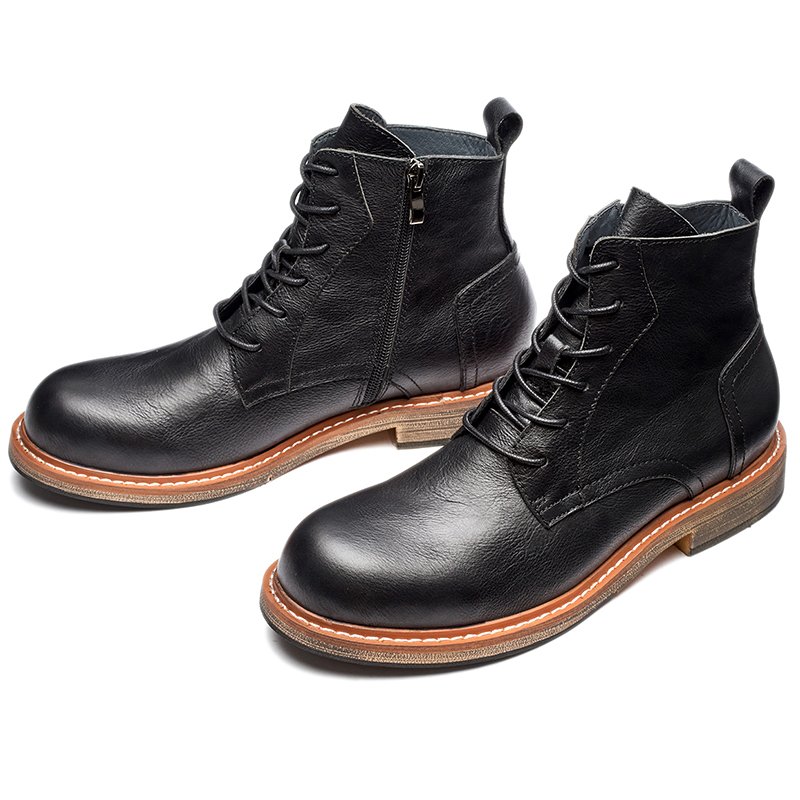 Factory Wholesale Custom Men's High Quality Lace-up Leather Ankle Boots Rubber Roman Boots men genuine leather shoes