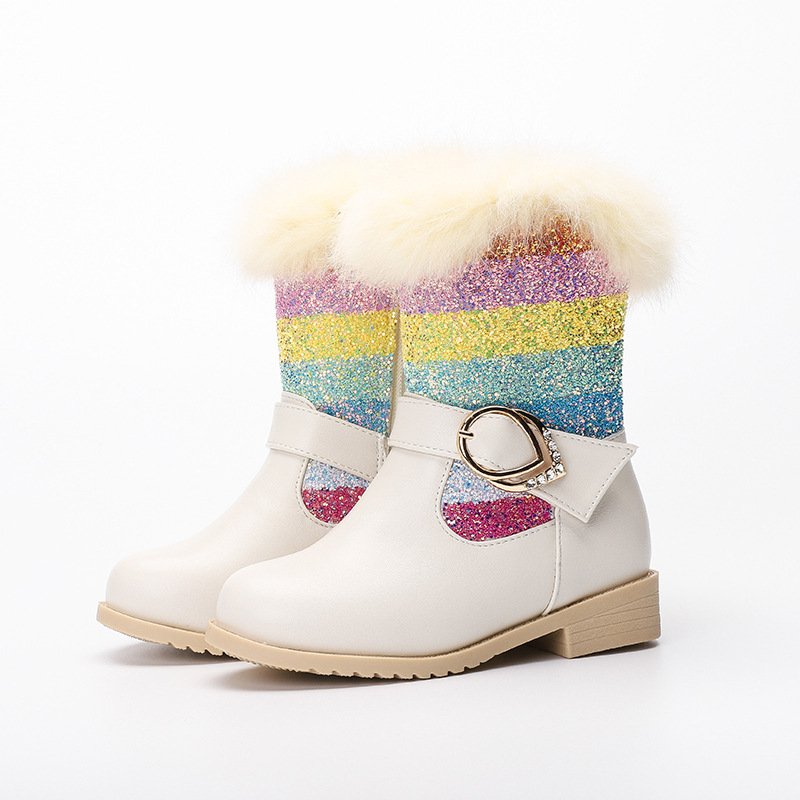 Blue girls princess boots children plus velvet warm snow boots comfortable little girls party boots
