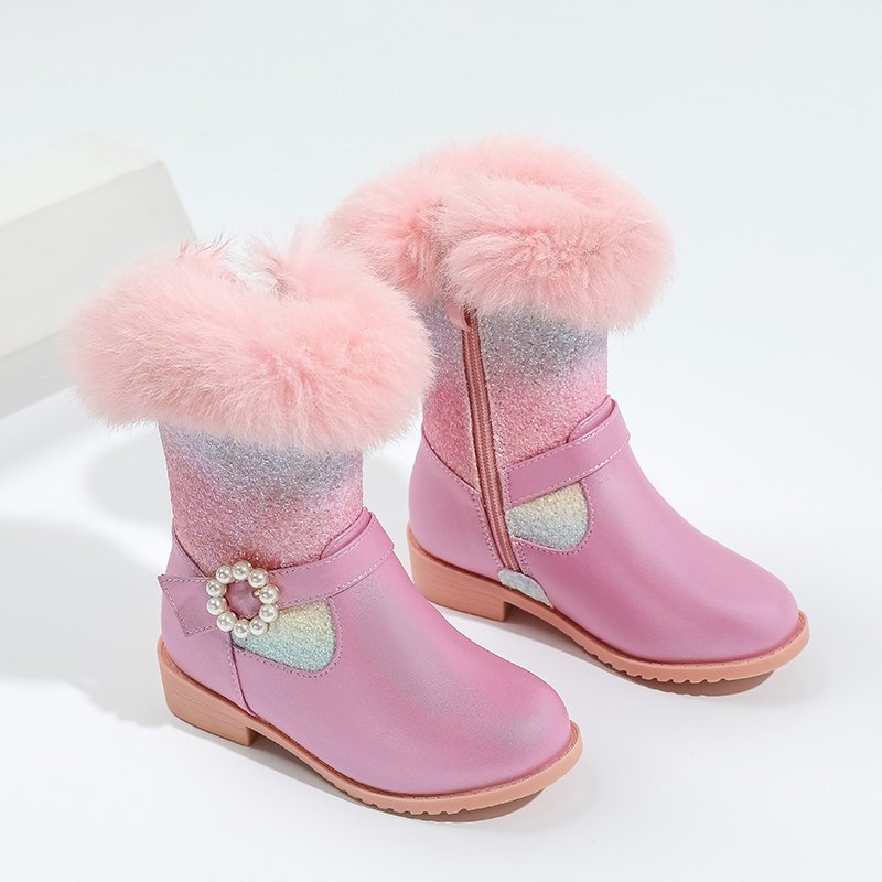 Blue girls princess boots children plus velvet warm snow boots comfortable little girls party boots