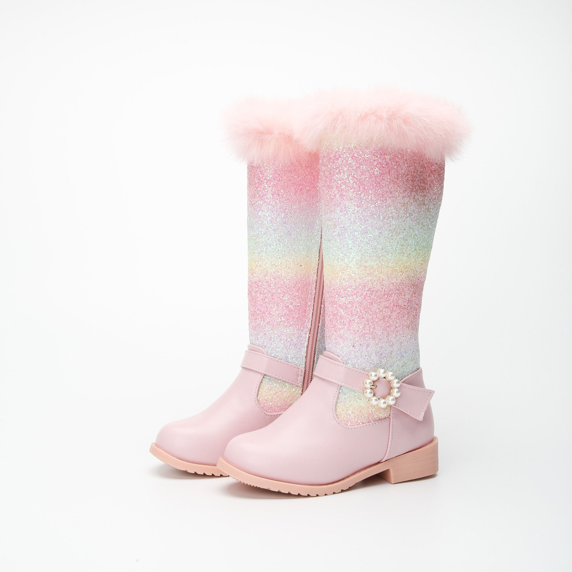 Blue girls princess boots children plus velvet warm snow boots comfortable little girls party boots