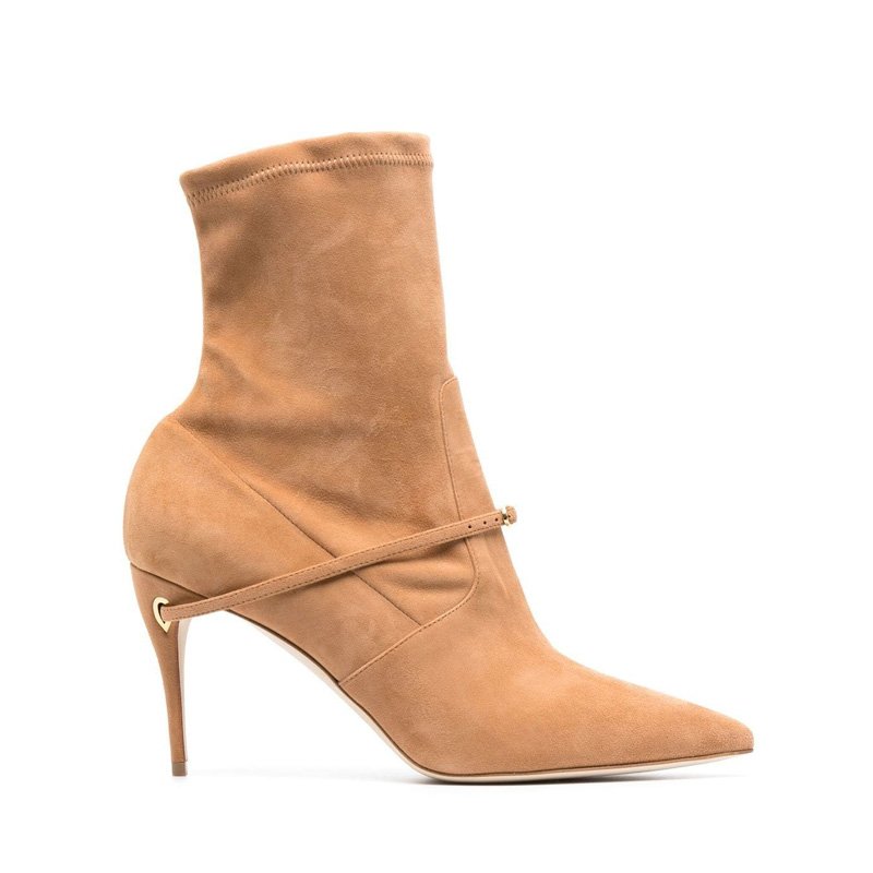 2024 Custom Logo Kitten Heel Office Ankle Boots Women's Simple Stiletto High Heel Boots Pointed Toe Winter Western Suede Box