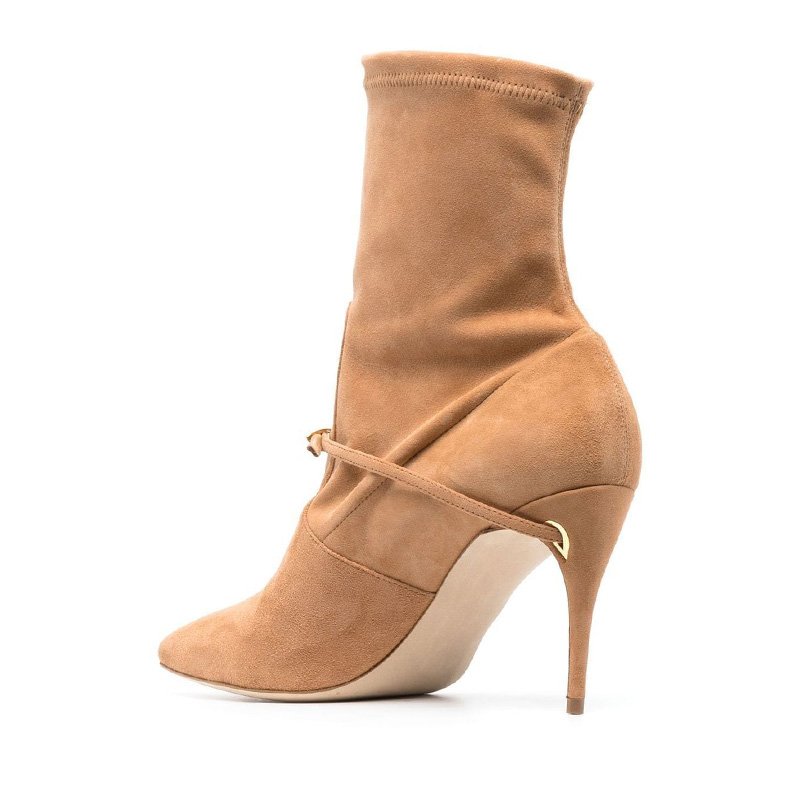 2024 Custom Logo Kitten Heel Office Ankle Boots Women's Simple Stiletto High Heel Boots Pointed Toe Winter Western Suede Box