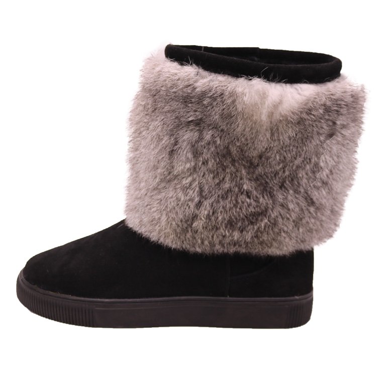CF-033 New Style Violet Printer Genuine Leather women boots And warm Rabbit Fur Half Rubber Boots for Lady
