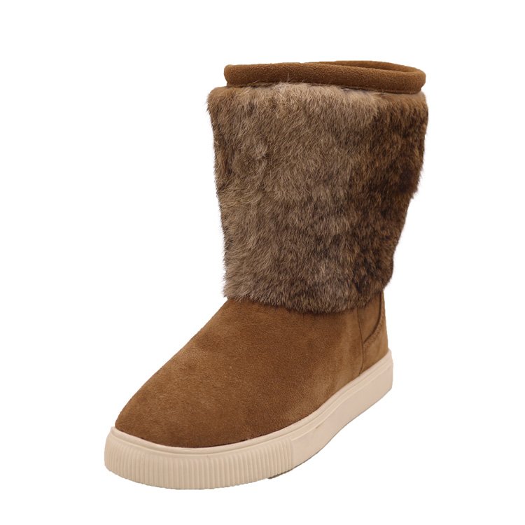 CF-033 New Style Violet Printer Genuine Leather women boots And warm Rabbit Fur Half Rubber Boots for Lady