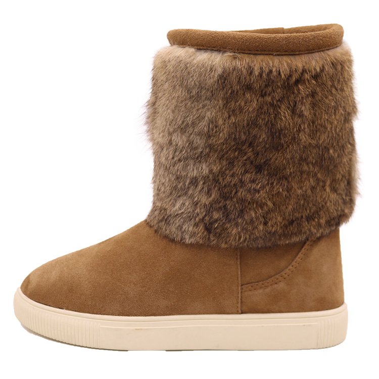 CF-033 New Style Violet Printer Genuine Leather women boots And warm Rabbit Fur Half Rubber Boots for Lady