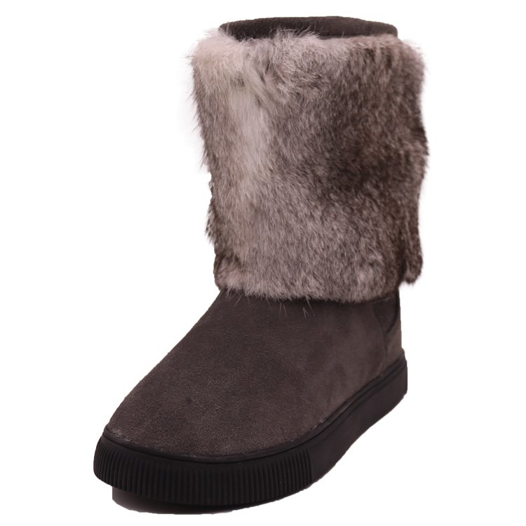 CF-033 New Style Violet Printer Genuine Leather women boots And warm Rabbit Fur Half Rubber Boots for Lady