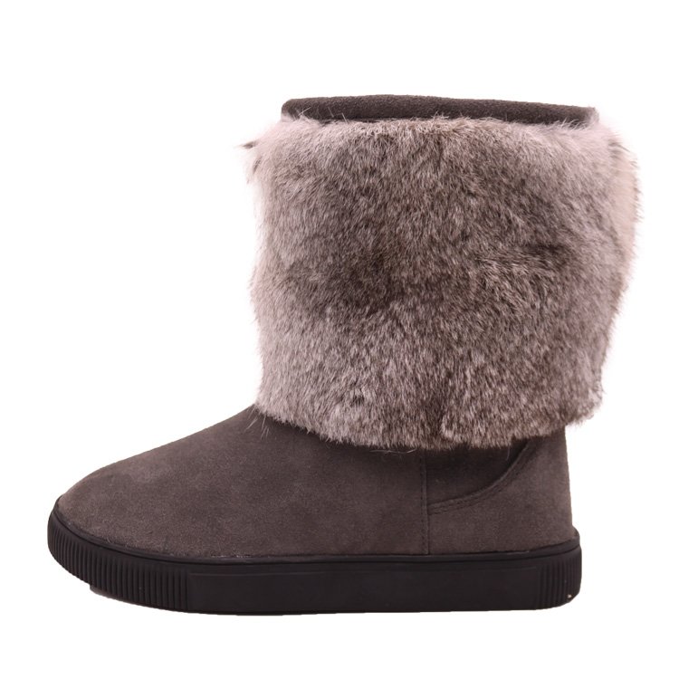 CF-033 New Style Violet Printer Genuine Leather women boots And warm Rabbit Fur Half Rubber Boots for Lady