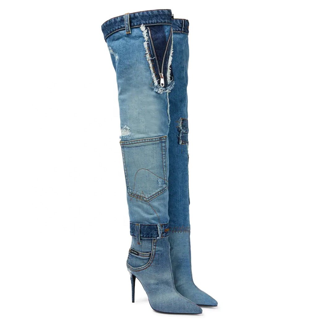 Custom Made Novel design denim high heel over the knee boots women long boots