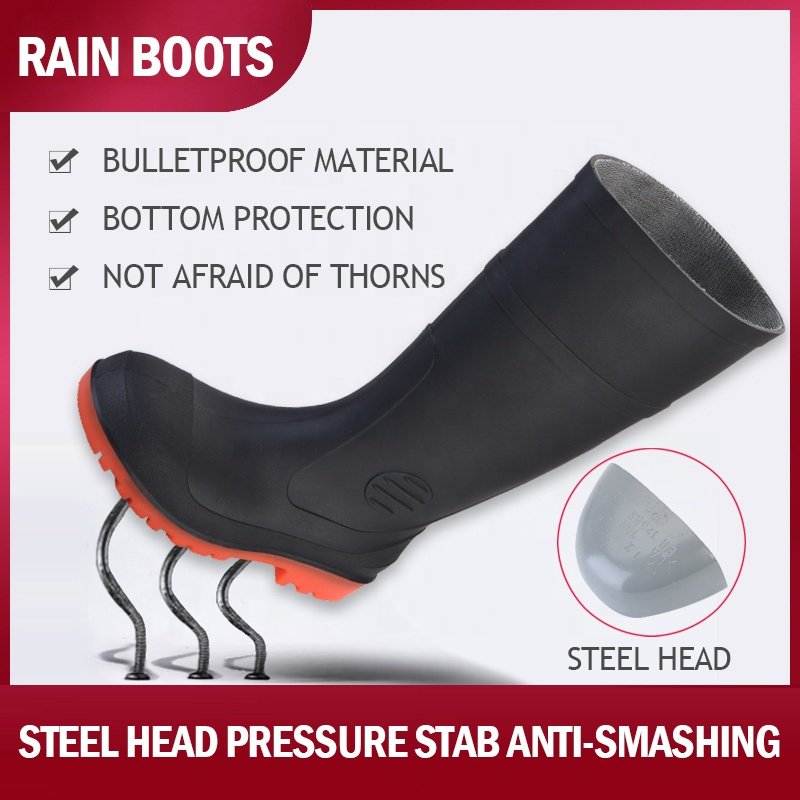CE New Style Food Industry Work Gumboots Anti-static Oil-Resistant Waterproof Steel Toe PVC Wellington Safety Rain Boots