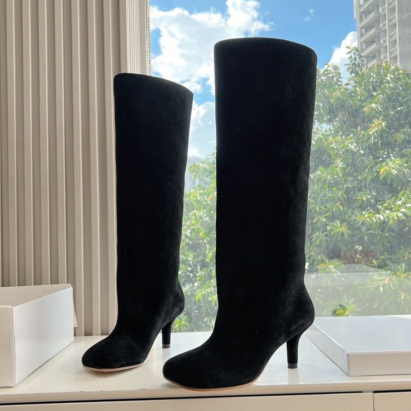 Low Thin Heels Women Solid Suede Knee High Boots Slip On Long Booties Custom Colors Square toe Ladies Shoes