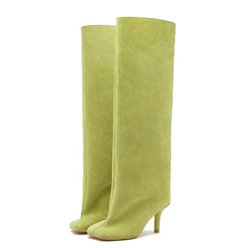 Low Thin Heels Women Solid Suede Knee High Boots Slip On Long Booties Custom Colors Square toe Ladies Shoes