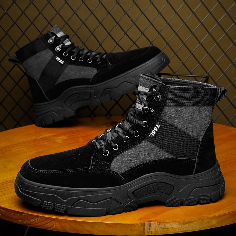 Men's casual Martin boots outdoor fashion trend simple non-slip lace-up boots
