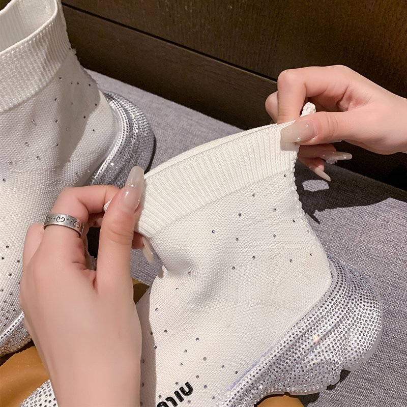 Winter Women Platform Casual Boots Women's high top Shoes Rhinestones Thick Sole Flat booties Chunky Heel Ankle Fashion Boots