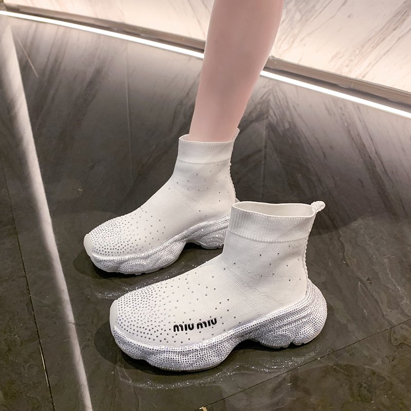 Winter Women Platform Casual Boots Women's high top Shoes Rhinestones Thick Sole Flat booties Chunky Heel Ankle Fashion Boots