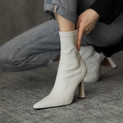 2022 autumn and winter new high heeled ankle boots leather pointed toe stiletto ankle short boots women's boots